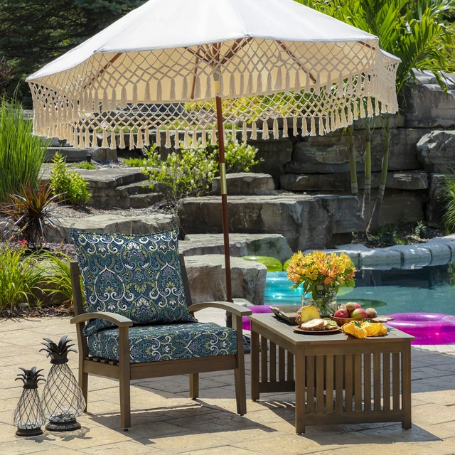 Alt view image 2 of 7 - Deep Seat Outdoor Chair Cushion Set (2-Pack), 24 in x 24 in, Weather-Proof, Rain-Proof, Fade Resistant Patio Cushion Set for Chair, Sofa, and Couch Sapphire Aurora Blue Damask