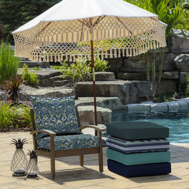 Alt view image 5 of 7 - Deep Seat Outdoor Chair Cushion Set (2-Pack), 24 in x 24 in, Weather-Proof, Rain-Proof, Fade Resistant Patio Cushion Set for Chair, Sofa, and Couch Sapphire Aurora Blue Damask