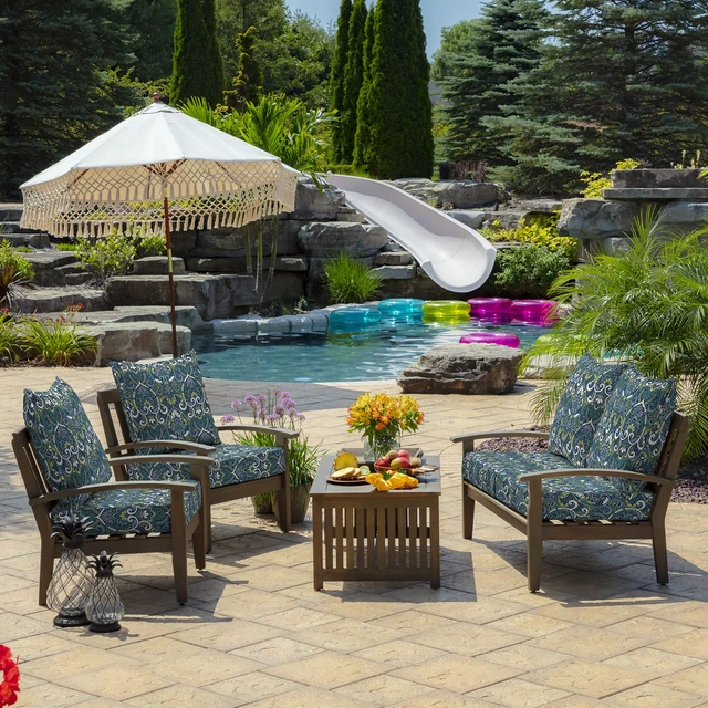 Alt view image 6 of 7 - Deep Seat Outdoor Chair Cushion Set (2-Pack), 24 in x 24 in, Weather-Proof, Rain-Proof, Fade Resistant Patio Cushion Set for Chair, Sofa, and Couch Sapphire Aurora Blue Damask