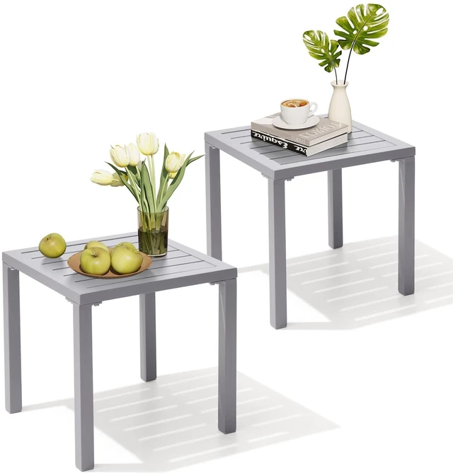 Main image of Aluminum Outdoor Side Table Set of 2, Pool Lounge Chair Side Table, Weather Resistant Small Square Coffee End Table for Patio, Yard, Garden, Porch, Deck, Outdoor