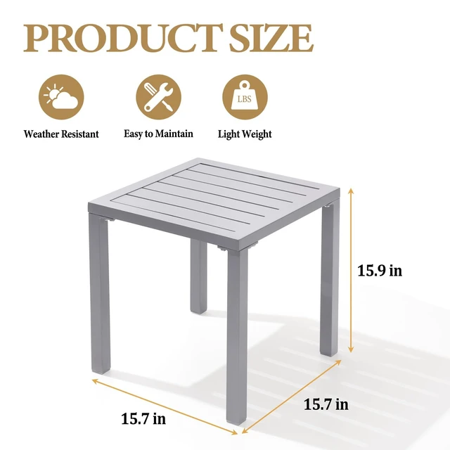 Alt view image 3 of 7 - Aluminum Outdoor Side Table Set of 2, Pool Lounge Chair Side Table, Weather Resistant Small Square Coffee End Table for Patio, Yard, Garden, Porch, Deck, Outdoor