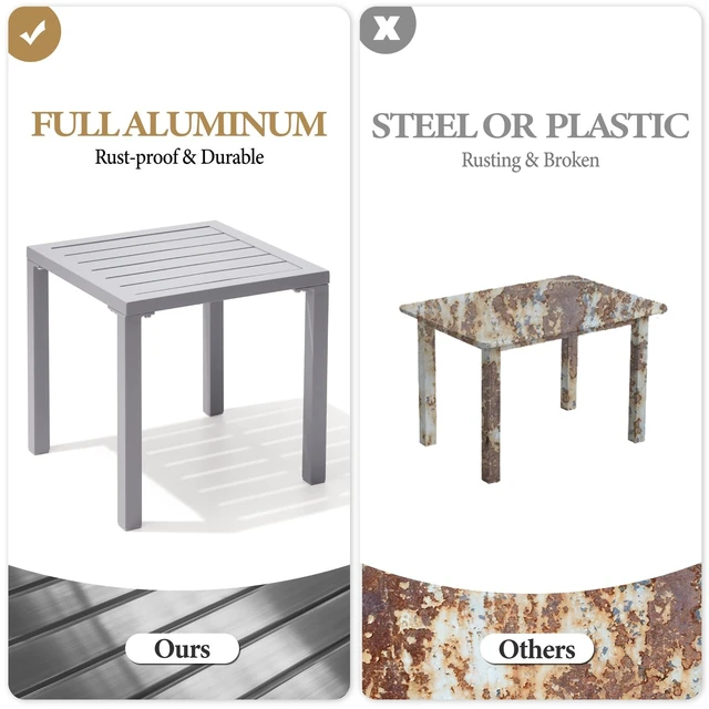 Alt view image 4 of 7 - Aluminum Outdoor Side Table Set of 2, Pool Lounge Chair Side Table, Weather Resistant Small Square Coffee End Table for Patio, Yard, Garden, Porch, Deck, Outdoor