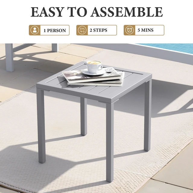 Alt view image 6 of 7 - Aluminum Outdoor Side Table Set of 2, Pool Lounge Chair Side Table, Weather Resistant Small Square Coffee End Table for Patio, Yard, Garden, Porch, Deck, Outdoor