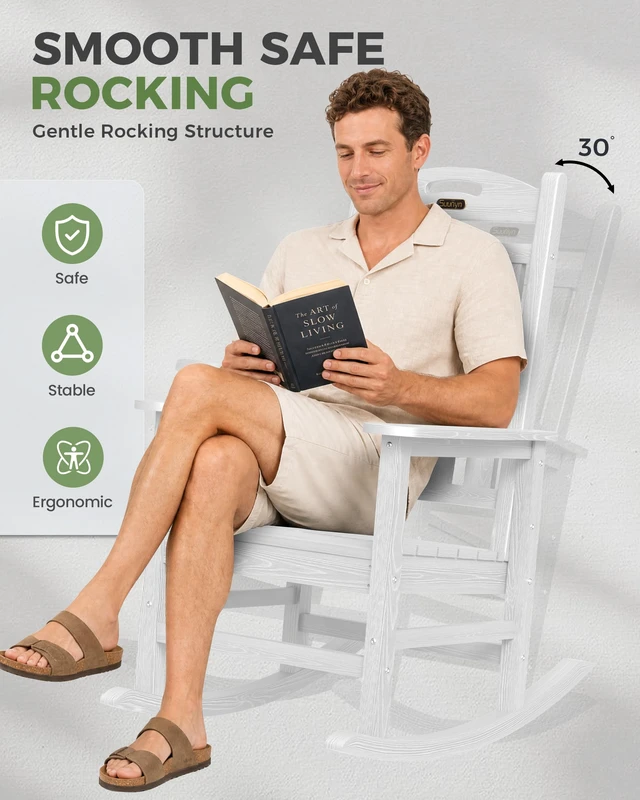 Alt view image 2 of 7 - Outdoor Rocking Chair, HDPE Patio Rocking Chair, All Weather,White | Relax in Every Gentle Rock,Create Comfort Wherever You Love,Enjoy Your Me Time,Withstand Changing Seasons,Timeless Style