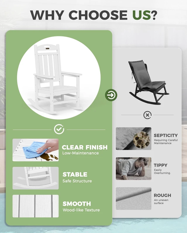 Alt view image 5 of 7 - Outdoor Rocking Chair, HDPE Patio Rocking Chair, All Weather,White | Relax in Every Gentle Rock,Create Comfort Wherever You Love,Enjoy Your Me Time,Withstand Changing Seasons,Timeless Style