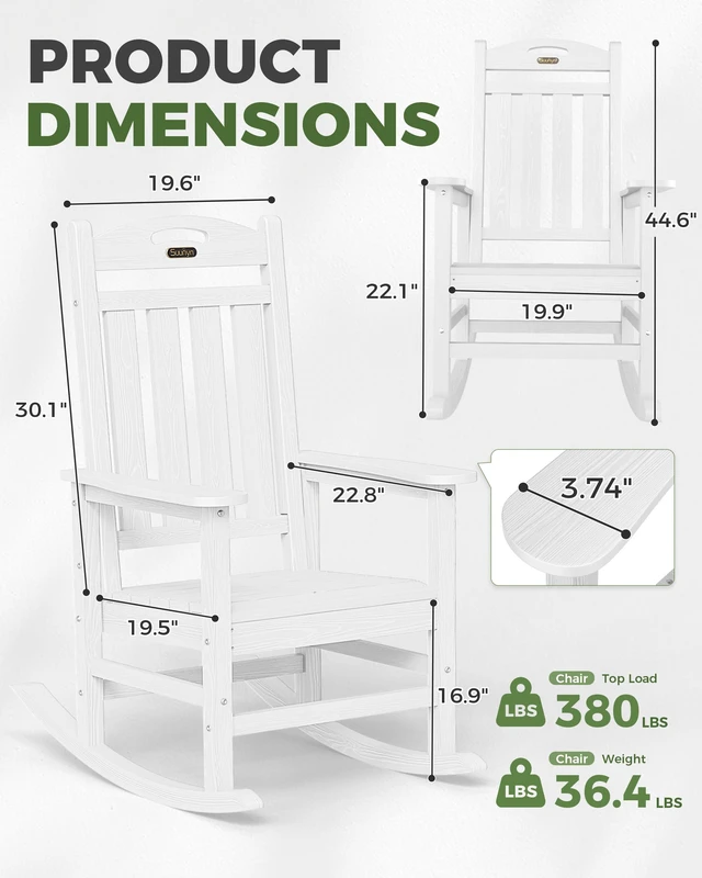 Alt view image 6 of 7 - Outdoor Rocking Chair, HDPE Patio Rocking Chair, All Weather,White | Relax in Every Gentle Rock,Create Comfort Wherever You Love,Enjoy Your Me Time,Withstand Changing Seasons,Timeless Style