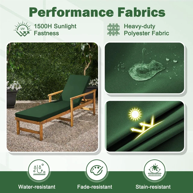 Alt view image 5 of 7 - Chaise Lounge Cushions Outdoor, 80x 26x 3 Inch Waterproof & Fade-Resistant Lounge Chair Cushion, Outdoor Chaise Cushion with Removable Cover & Ties for Lawn, Patio, Pool & Beach, Forest Green