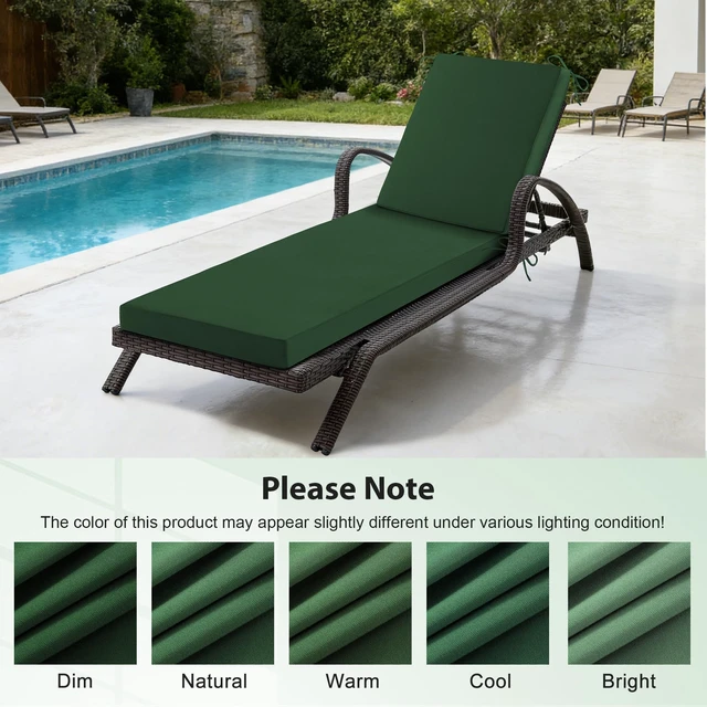 Alt view image 7 of 7 - Chaise Lounge Cushions Outdoor, 80x 26x 3 Inch Waterproof & Fade-Resistant Lounge Chair Cushion, Outdoor Chaise Cushion with Removable Cover & Ties for Lawn, Patio, Pool & Beach, Forest Green