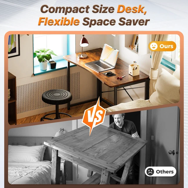 Alt view image 2 of 7 - Folding Desk for Small Spaces, 39.4 Inch Foldable Computer Table | Easy Assembly, Small Writing Work Office Computer Desk, for Home Office, Study, Bedroom, Dorm, Space Saving, Rustic Brown
