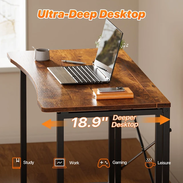 Alt view image 3 of 7 - Folding Desk for Small Spaces, 39.4 Inch Foldable Computer Table | Easy Assembly, Small Writing Work Office Computer Desk, for Home Office, Study, Bedroom, Dorm, Space Saving, Rustic Brown