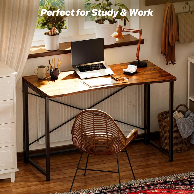 Alt view image 6 of 7 - Folding Desk for Small Spaces, 39.4 Inch Foldable Computer Table | Easy Assembly, Small Writing Work Office Computer Desk, for Home Office, Study, Bedroom, Dorm, Space Saving, Rustic Brown