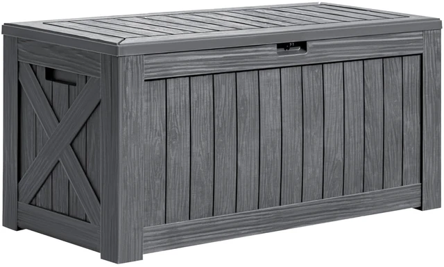 Main image of 120 Gallon Deck Box, Resin Outdoor Storage Container, Gray | for Patio Furniture, Garden Tools, Pool Accessories, Weatherproof, Lockable