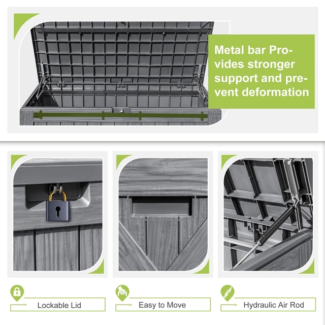 Alt view image 2 of 7 - 120 Gallon Deck Box, Resin Outdoor Storage Container, Gray | for Patio Furniture, Garden Tools, Pool Accessories, Weatherproof, Lockable
