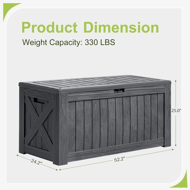 Alt view image 7 of 7 - 120 Gallon Deck Box, Resin Outdoor Storage Container, Gray | for Patio Furniture, Garden Tools, Pool Accessories, Weatherproof, Lockable
