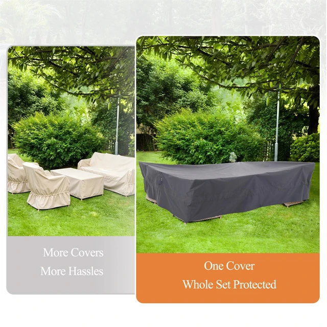Alt view image 3 of 7 - Outdoor Sectional Furniture Set Cover, 126W x 84D x 31H in, Grey | Large Rectangular, Waterproof, Dining Table Cover, Wind Resistant, Patented Mid-Cinch