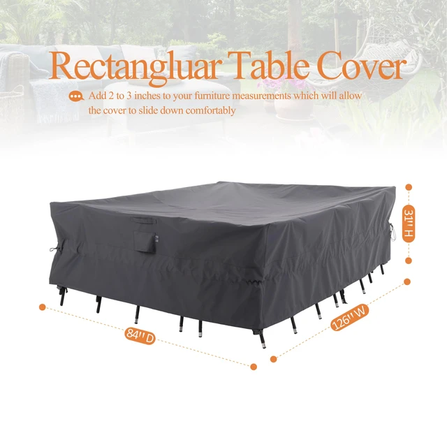 Alt view image 6 of 7 - Outdoor Sectional Furniture Set Cover, 126W x 84D x 31H in, Grey | Large Rectangular, Waterproof, Dining Table Cover, Wind Resistant, Patented Mid-Cinch