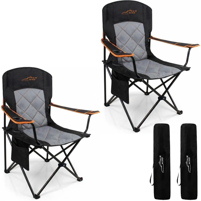 Main image of 2-Pack Padded Oversized Camping Chairs with Lumbar Support | Diamond-Quilted, Heavy Duty, No-Slip Adjustable Armrests, Convenient Storage, Tear-Proof Wide Bag, Up to 350 LBS for Outdoor