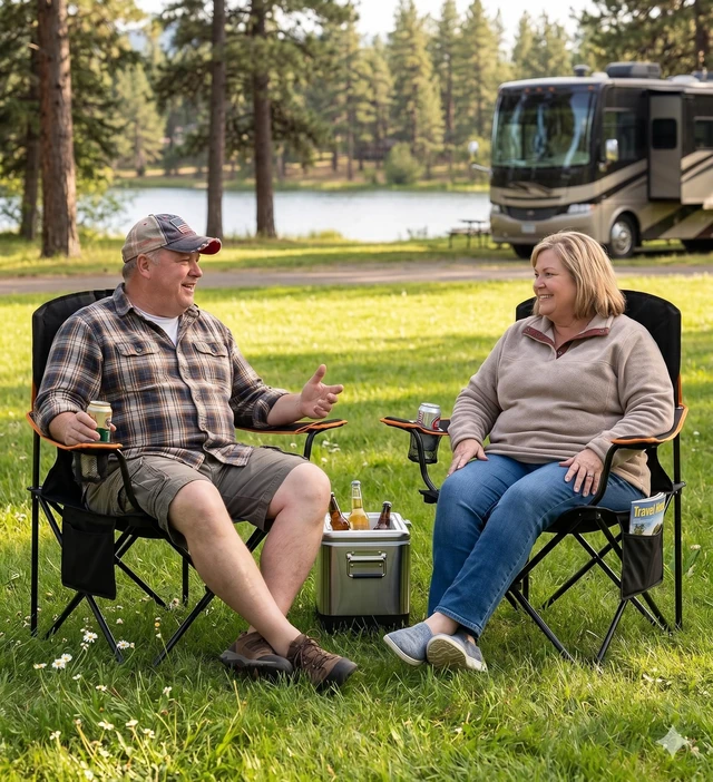 Alt view image 2 of 6 - 2-Pack Padded Oversized Camping Chairs with Lumbar Support | Diamond-Quilted, Heavy Duty, No-Slip Adjustable Armrests, Convenient Storage, Tear-Proof Wide Bag, Up to 350 LBS for Outdoor