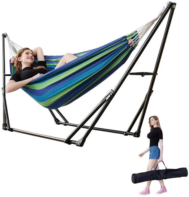 Main image of Portable Hammock with Stand for Outside or Inside,No Tree Required | 1 Minutes Tool-Free Setup,Adjustable Hammock for Indoor Outdoor Patio Yard,Carry Bag Included,450 lbs Capacity