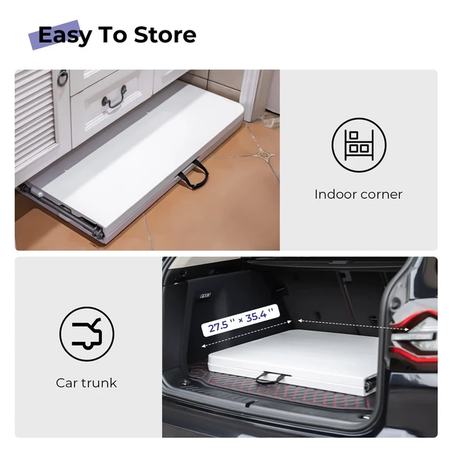 Alt view image 6 of 7 - Folding Table 6ft, Heavy Duty Plastic Fold-in-Half Utility Table, White | 6 Foot Portable Table,HDPE Top,Carry Handle,Sturdy Steel Legs,Indoor Outdoor for Parties,Camping,Dining,Supports 330 lbs