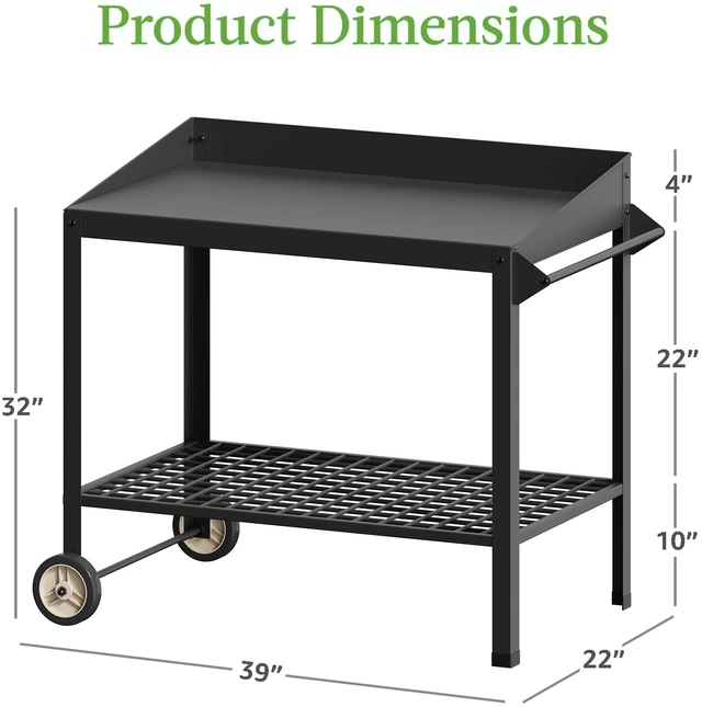 Alt view image 4 of 7 - Metal Potting Bench on Wheels Heavy Duty Weatherproof Work Station | All-weather metal bench. 300 lbs capacity. 35" height . Raised edges. Easy assembly. For garden, BBQ, kitchen.
