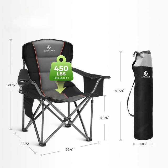 Alt view image 3 of 7 - Oversized Fully Padded Camping Chairs with Lumbar Support,2PC | Heavy duty 500 LBS, Steel Frame, Sturdy, Durable, Cooler Bag,600D Oxford fabric ,Cup holder,Carry Bag,Pocket, Easy to set up