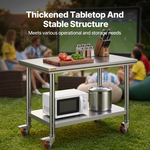 Alt view image 3 of 7 - Mophorn Stainless Steel Work Table 36x24 Inch with 4 Wheels, Casters Heavy Duty Food Prep Worktable for Commercial Kitchen Restaurant, Silver