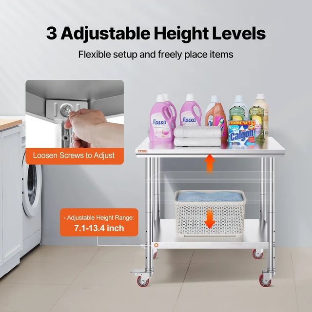 Alt view image 5 of 7 - Mophorn Stainless Steel Work Table 36x24 Inch with 4 Wheels, Casters Heavy Duty Food Prep Worktable for Commercial Kitchen Restaurant, Silver