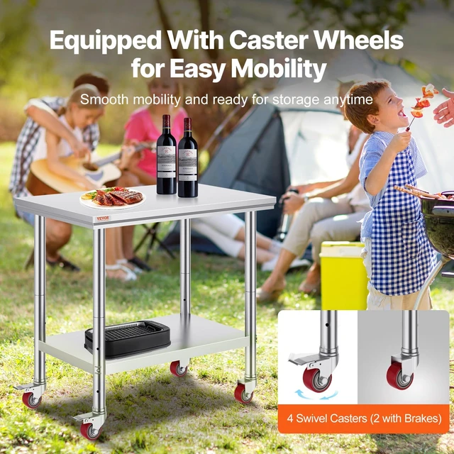 Alt view image 4 of 7 - Mophorn Stainless Steel Work Table 36x24 Inch with 4 Wheels, Casters Heavy Duty Food Prep Worktable for Commercial Kitchen Restaurant, Silver