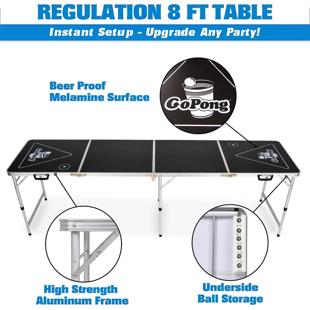 Alt view image 2 of 6 - 8 Foot Portable Beer Pong / Tailgate Tables (Black, Football, American Flag, or Custom Dry Erase)