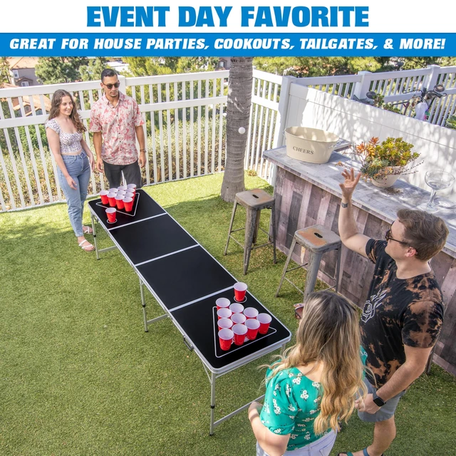Alt view image 3 of 6 - 8 Foot Portable Beer Pong / Tailgate Tables (Black, Football, American Flag, or Custom Dry Erase)