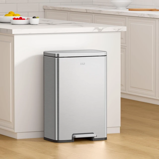 Alt view image 2 of 7 - Madison Brushed Stainless Steel 13.2 Gal/50L Kitchen Step Trash Can or Recycling Bin, Removable Inner Liner, Soft Close Lid, Fingerprint Resistant Finish