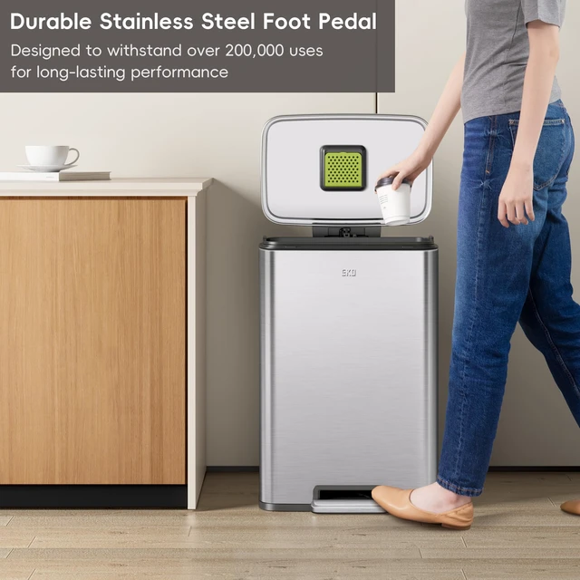 Alt view image 4 of 7 - Madison Brushed Stainless Steel 13.2 Gal/50L Kitchen Step Trash Can or Recycling Bin, Removable Inner Liner, Soft Close Lid, Fingerprint Resistant Finish