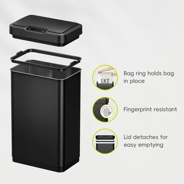 Alt view image 5 of 7 - Mirage-T 50 Liter / 13.2 Gallon Touchless Rectangular Motion Sensor Trash Can or Recycling Bin, Brushed Stainless Steel Finish (Matte Black)