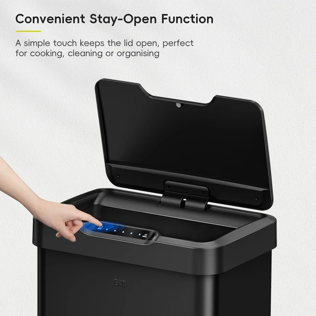 Alt view image 7 of 7 - Mirage-T 50 Liter / 13.2 Gallon Touchless Rectangular Motion Sensor Trash Can or Recycling Bin, Brushed Stainless Steel Finish (Matte Black)