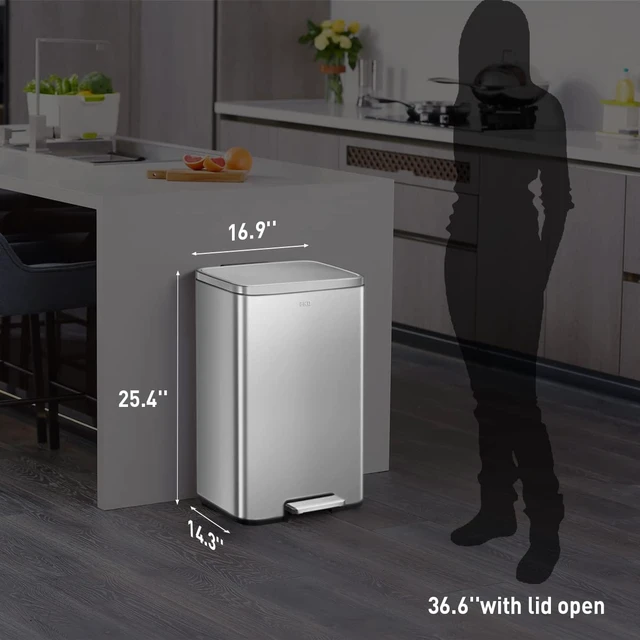Alt view image 6 of 7 - Madison Matte Stainless 50 Liter/13.2 Gallon Step Trash Can w/Inner Liner - Fingerprint Resistant Finish