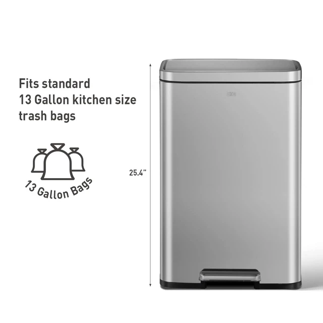 Alt view image 5 of 7 - Madison Matte Stainless 50 Liter/13.2 Gallon Step Trash Can w/Inner Liner - Fingerprint Resistant Finish