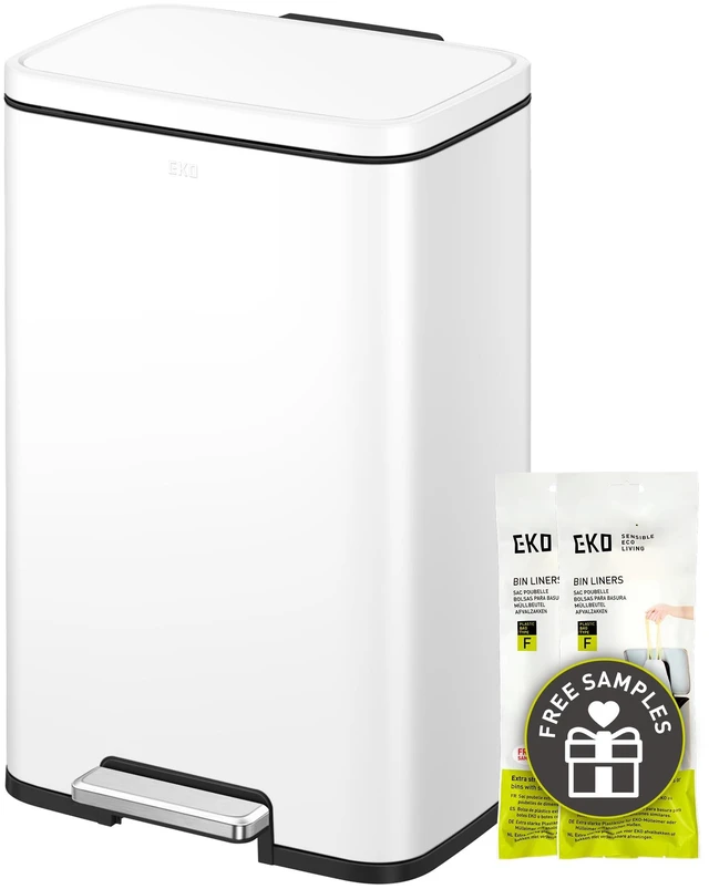 Main image of Madison Matte White Stainless Steel 13.2 Gal/50L Kitchen Step Trash Can or Recycling Bin, Removable Inner Liner, Soft Close Lid, Fingerprint Resistant Finish