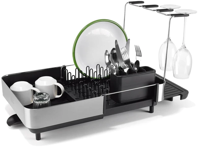 Main image of Extend Steel Plus Extendable Dish Rack Steel, Small to Large Dish Drainer with Wine Glass Holder & Drain Spout, Black
