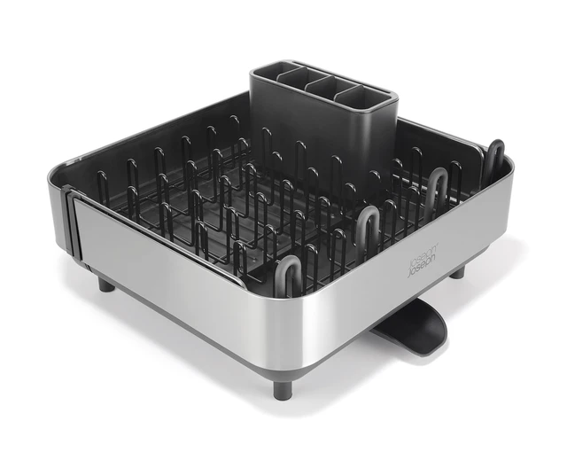 Alt view image 2 of 7 - Extend Steel Plus Extendable Dish Rack Steel, Small to Large Dish Drainer with Wine Glass Holder & Drain Spout, Black