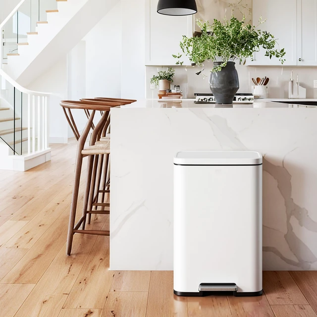 Alt view image 3 of 7 - Madison Matte White Stainless Steel 13.2 Gal/50L Kitchen Step Trash Can or Recycling Bin, Removable Inner Liner, Soft Close Lid, Fingerprint Resistant Finish