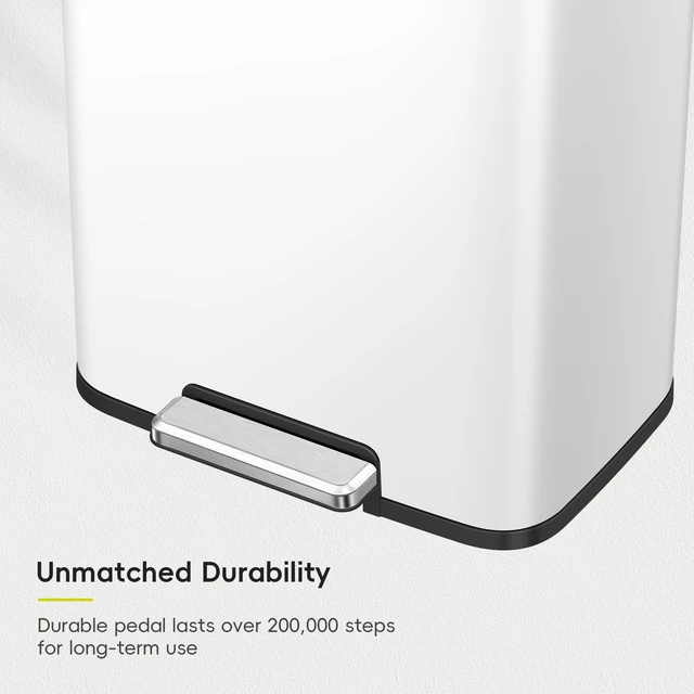 Alt view image 4 of 7 - Madison Matte White Stainless Steel 13.2 Gal/50L Kitchen Step Trash Can or Recycling Bin, Removable Inner Liner, Soft Close Lid, Fingerprint Resistant Finish
