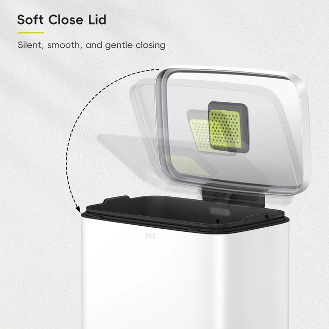 Alt view image 5 of 7 - Madison Matte White Stainless Steel 13.2 Gal/50L Kitchen Step Trash Can or Recycling Bin, Removable Inner Liner, Soft Close Lid, Fingerprint Resistant Finish