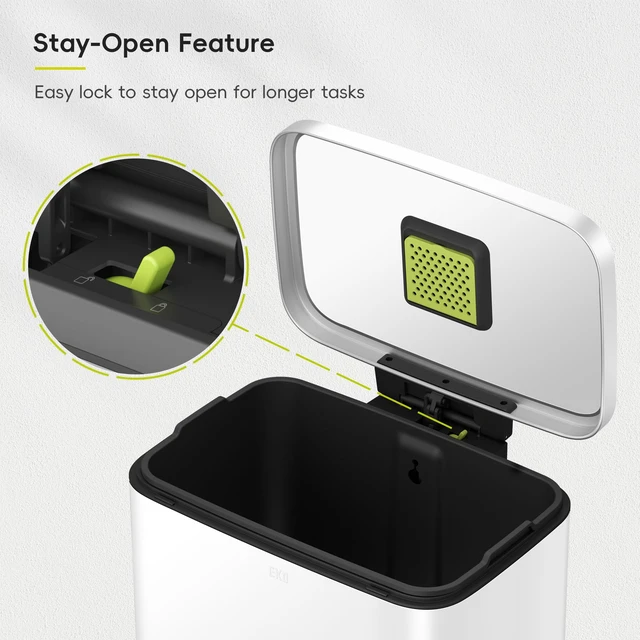 Alt view image 6 of 7 - Madison Matte White Stainless Steel 13.2 Gal/50L Kitchen Step Trash Can or Recycling Bin, Removable Inner Liner, Soft Close Lid, Fingerprint Resistant Finish