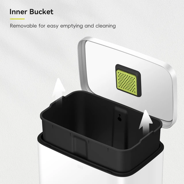 Alt view image 7 of 7 - Madison Matte White Stainless Steel 13.2 Gal/50L Kitchen Step Trash Can or Recycling Bin, Removable Inner Liner, Soft Close Lid, Fingerprint Resistant Finish