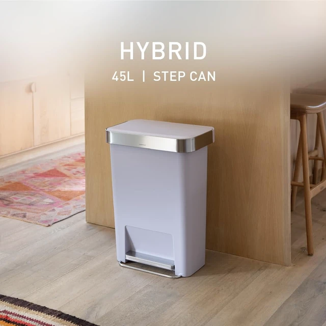 Alt view image 2 of 6 - Hybrid Step Can, 45L / 12 Gallon Rectangular Kitchen Trash Can, Studio Edition, Liner Rim System, Liner Pocket®, 150,000-Step Pedal, Lid Shox® Silent Close, Lilac Plastic