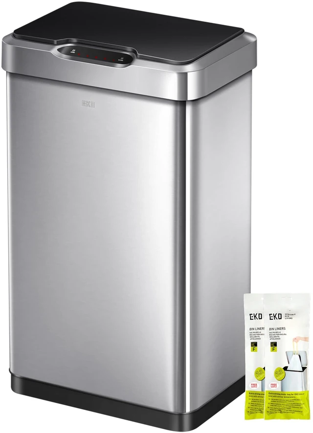 Main image of Mirage-T 50 Liter / 13.2 Gallon Touchless Rectangular Motion Sensor Trash Can or Recycling Bin, Brushed Stainless Steel Finish
