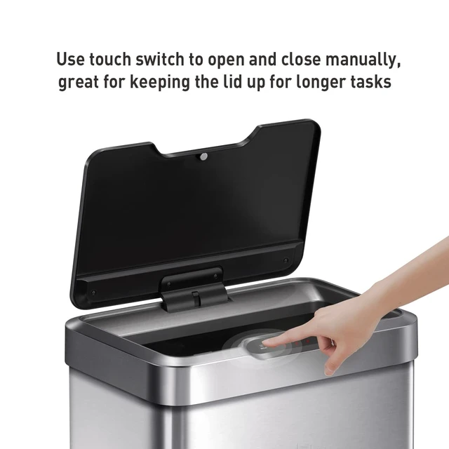 Alt view image 2 of 7 - Mirage-T 50 Liter / 13.2 Gallon Touchless Rectangular Motion Sensor Trash Can or Recycling Bin, Brushed Stainless Steel Finish