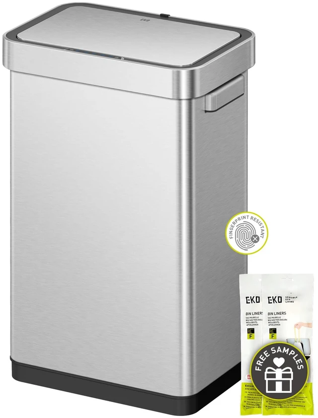 Main image of Deluxe Mirage-T 50 Liter / 13.2 Gallon Touchless Rectangular Motion Sensor Trash Can or Recycling Bin, Matte Stainless Steel Finish
