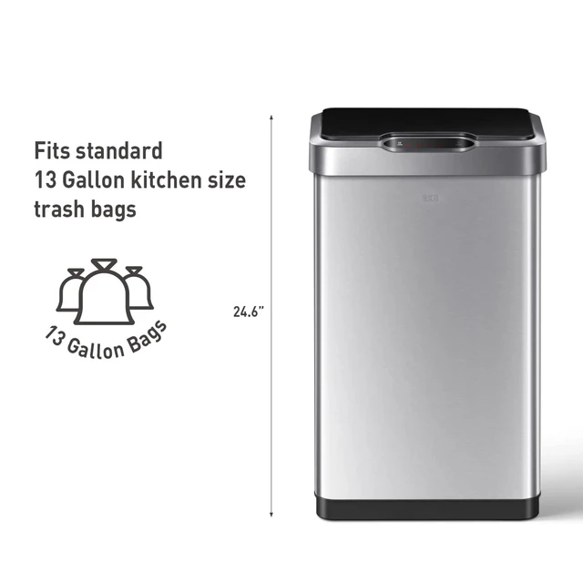 Alt view image 6 of 7 - Mirage-T 50 Liter / 13.2 Gallon Touchless Rectangular Motion Sensor Trash Can or Recycling Bin, Brushed Stainless Steel Finish